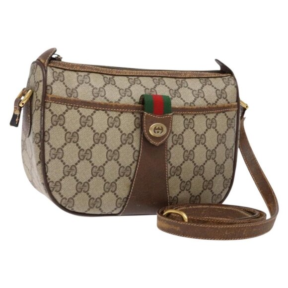 GUCCI GG Supreme Web Sherry Line Shoulder Bag PVC Beige 89 02 032 Auth 139158 - Picture 1 of 16
